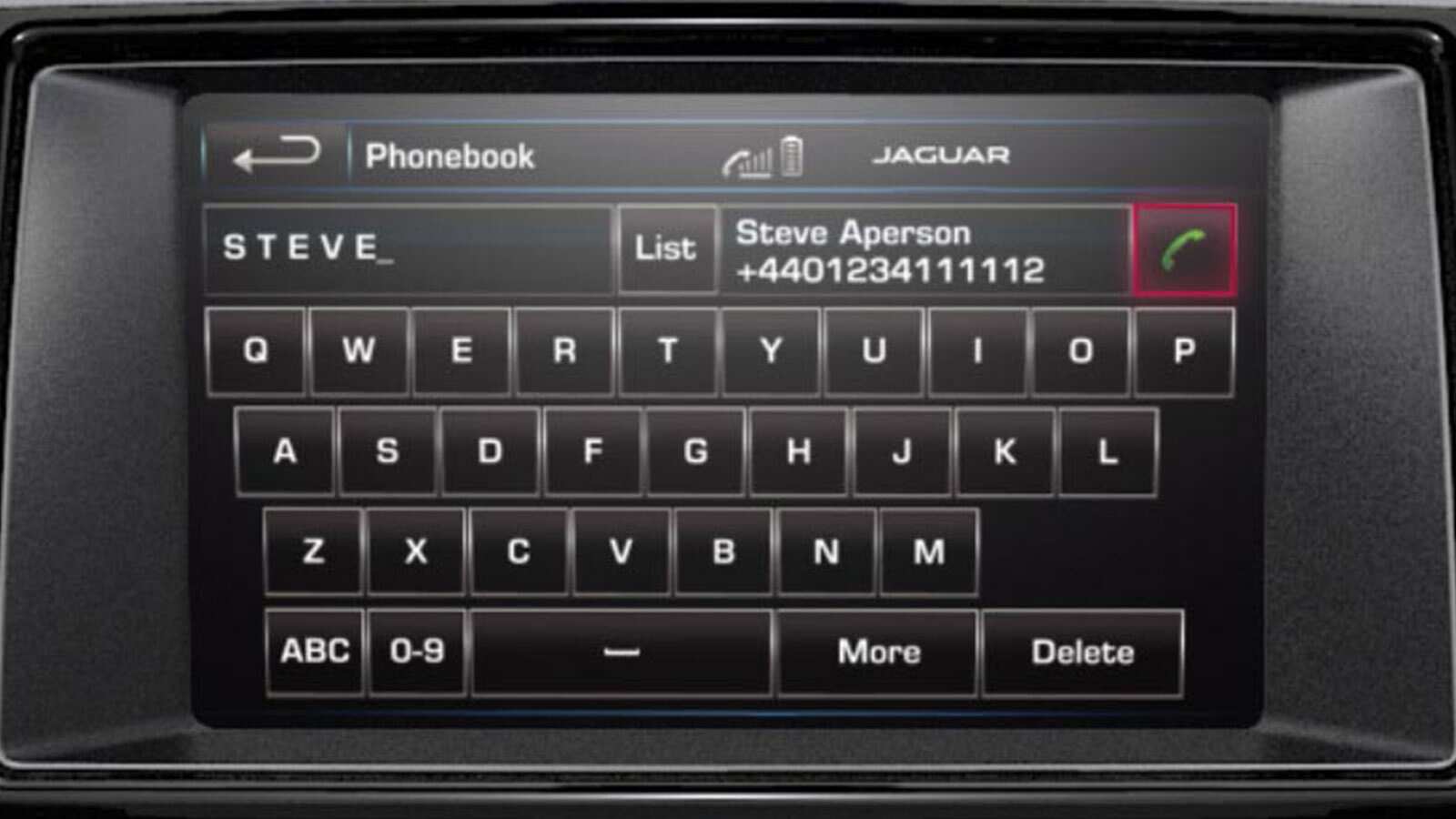 Jaguar F-Type Hands Free Phone Display