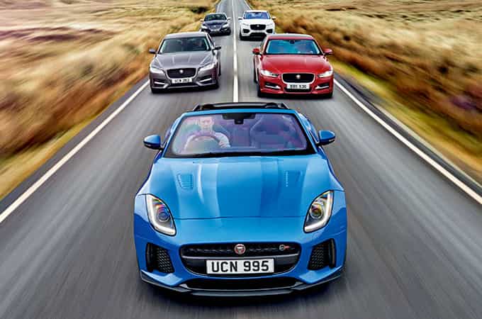 Jaguar ranges driving on road.