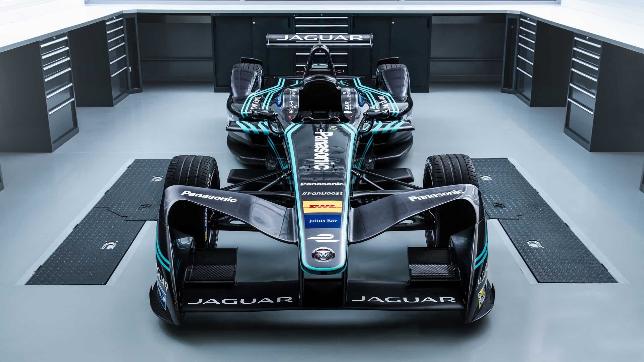 Jaguar I-Type F1 racing in launch front view