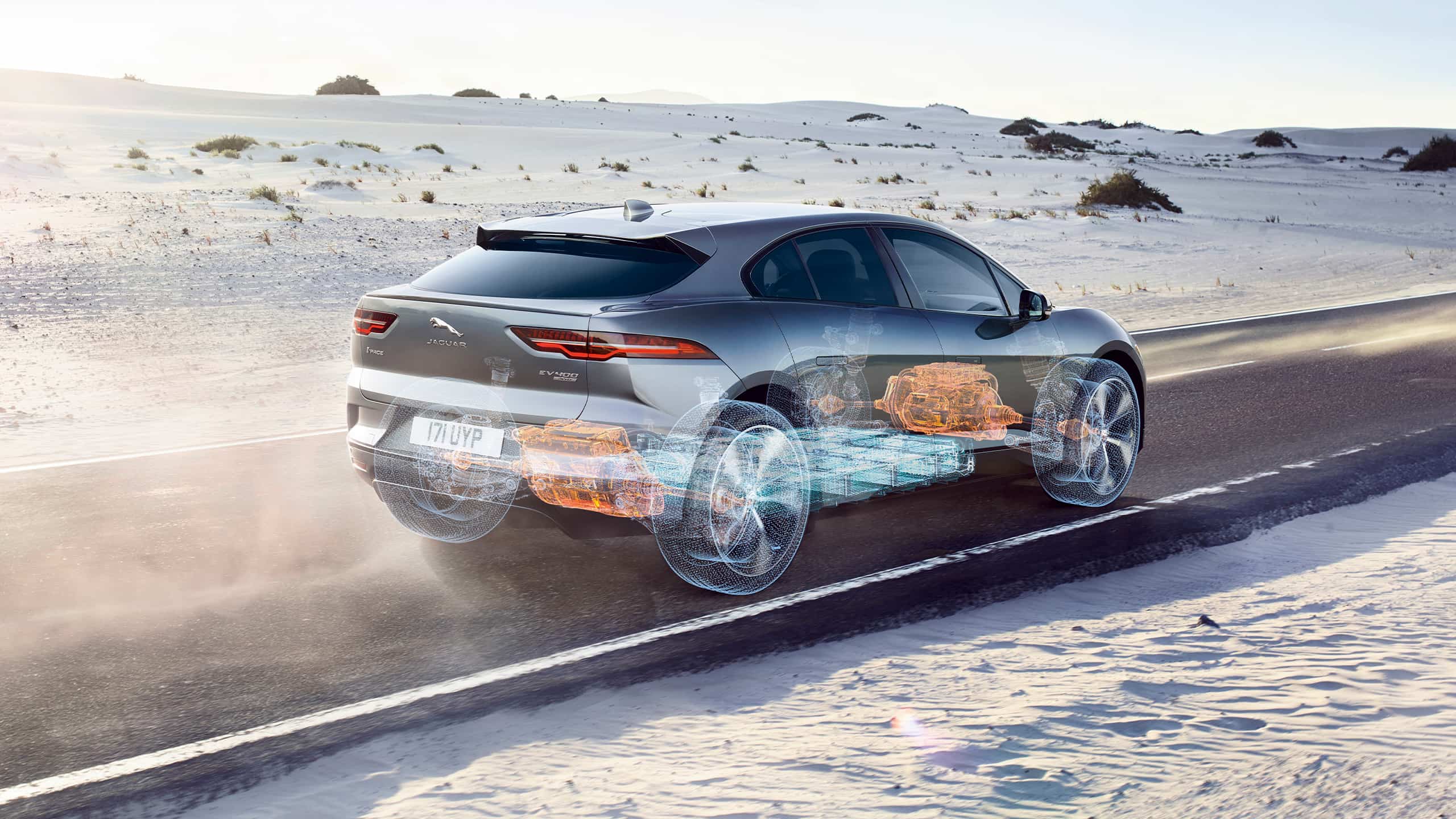 Jaguar I-PACE in desert road EV Technology 