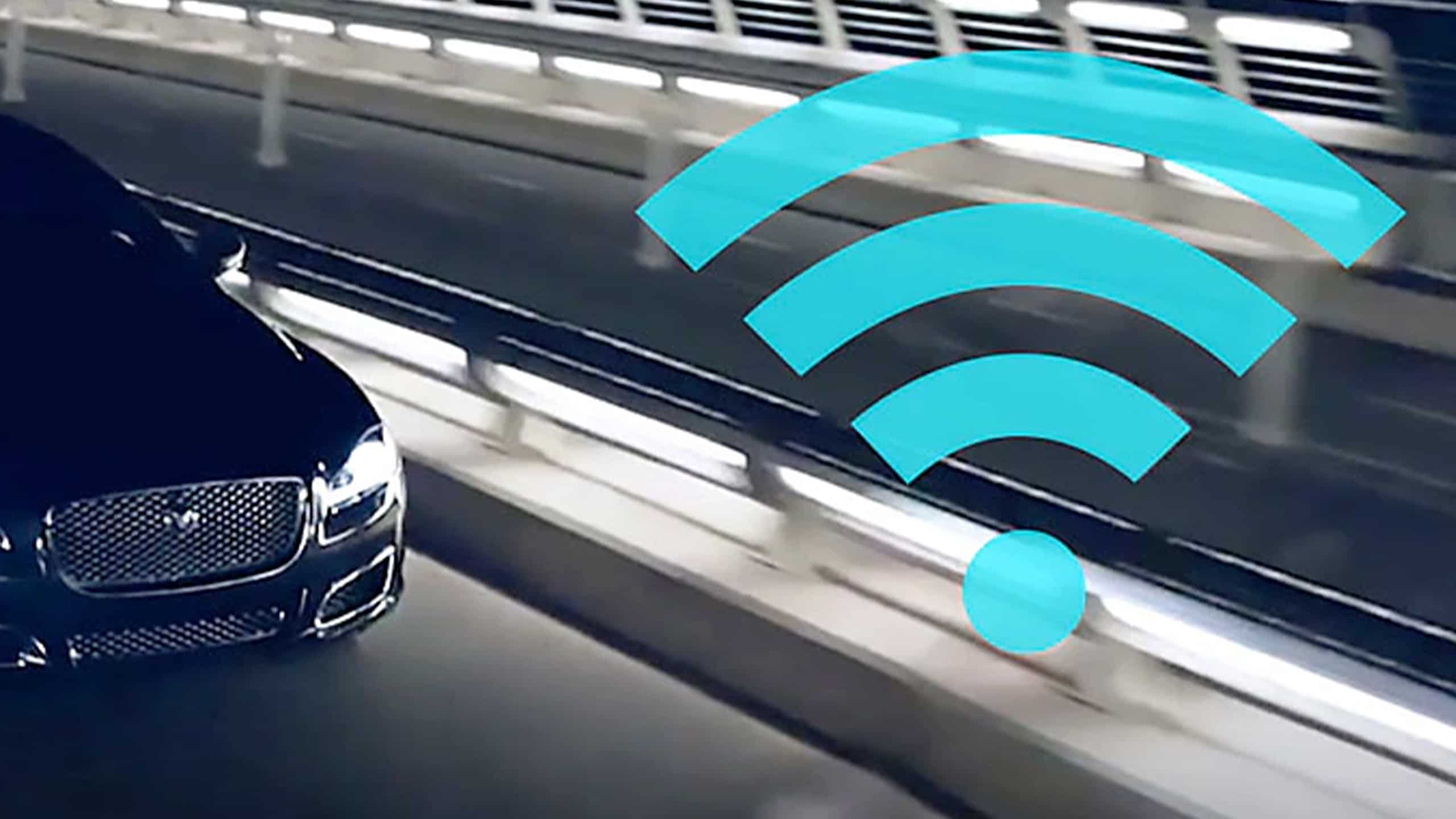 Jaguar XJ Running on a Road with Wifi Illustration