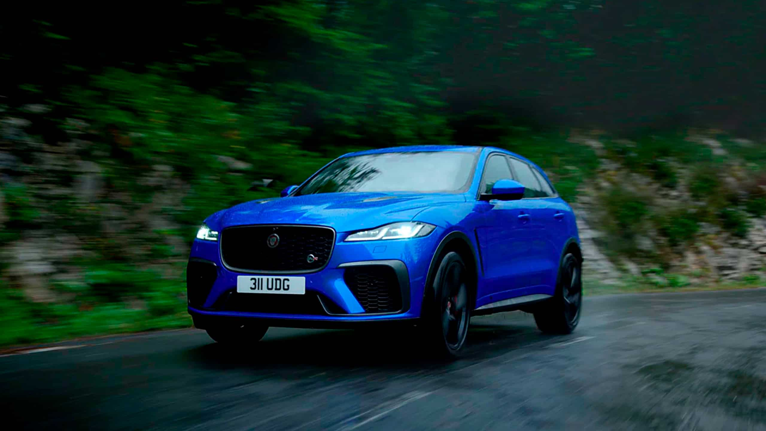 Jaguar F-Pace SVR running on hill road